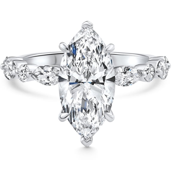Edge Jewel 14K White Gold Plated Ring for Gifts - Excellent 1.83 Ct Marquise Cut Lab Created Simulated Diamond Rings - Delicate Engagement Rings for Her - 9th Year Anniversary Gifts for Her