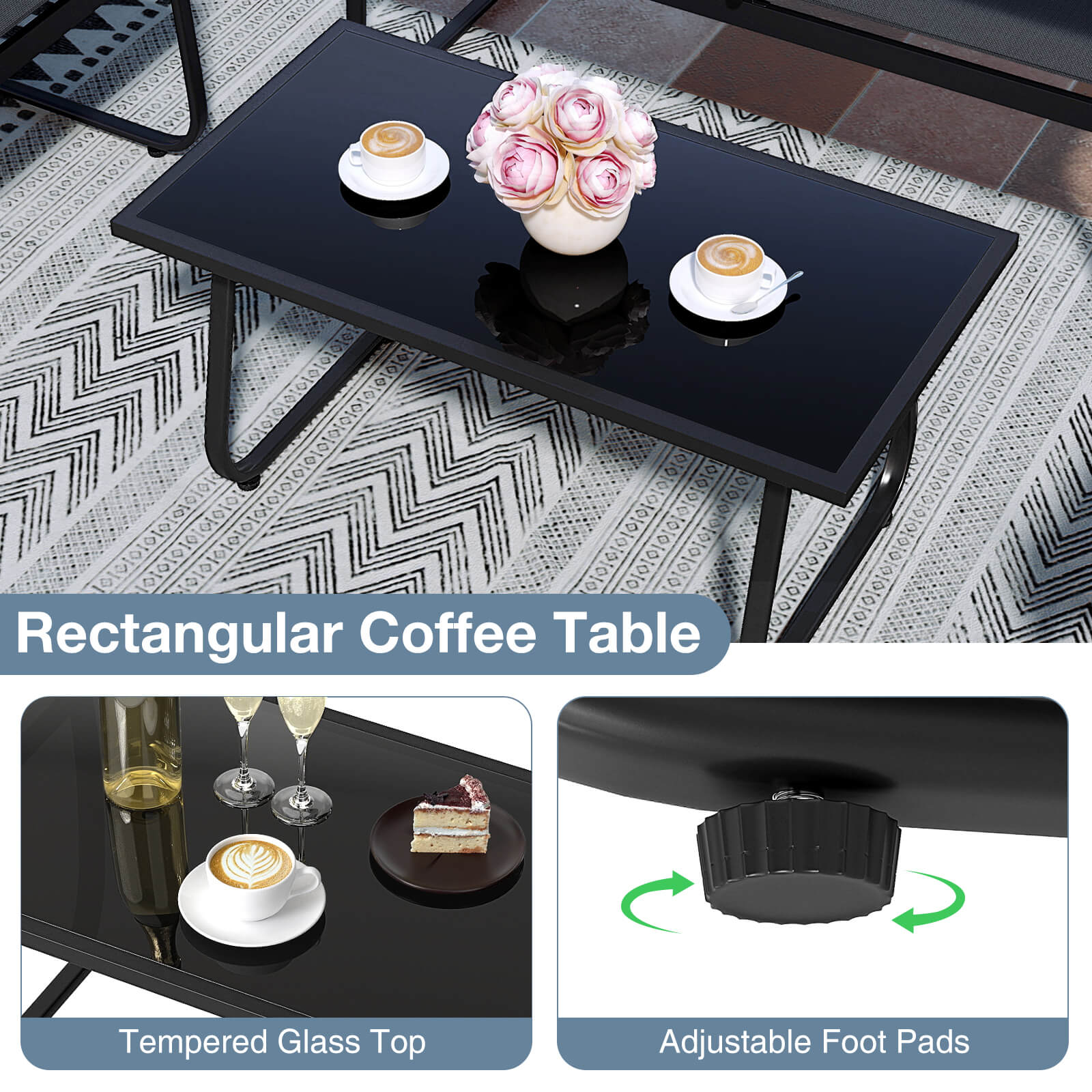 Costway 4 PCS Patio Furniture Set Fabric Lawn Chairs and Loveseat with  Coffee Table