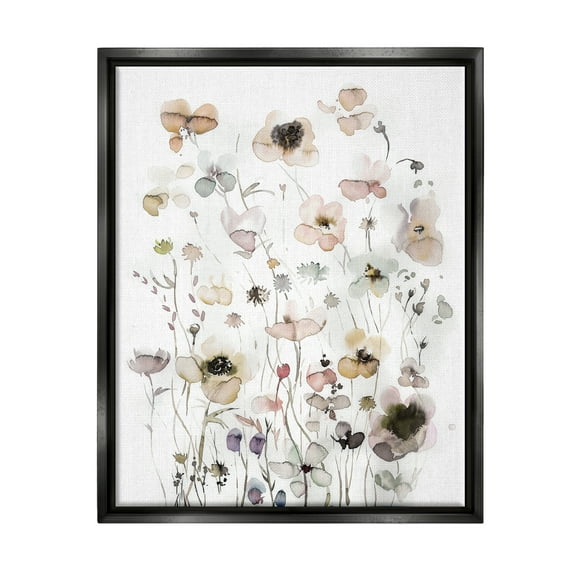 Stupell Industries Soft Cottage Florals Botanical & Floral Painting Black Floater Framed Art Print Wall Art, 17 x 21
