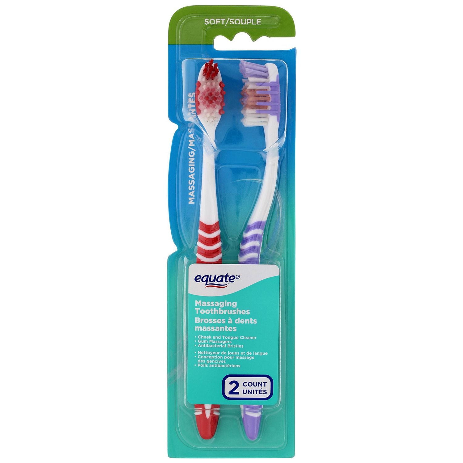 Equate Soft Gum Massage Toothbrush, 2 Toothbrushes, Soft