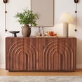 thumbnail image 2 of WIRRYTOR 63" Mid-century Modern Arched Grooved Sideboard Cabinet, 4-Door Buffet Sideboard with Adjustable Shelves, Walnut Storage Credenza TV Stand, 2 of 9
