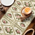 thumbnail image 4 of Boho Pink Floral Table Runner, Spring Vintage Flower Green Leaf Washable Cotton Linen Table Runners 60 Inches Long, Dresser Scarf Runner for Coffee/TV Stands/Kitchen/Cabinets 13''x60'', 4 of 8