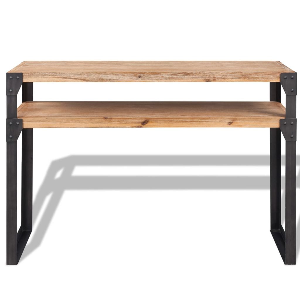 Kepooman Modern Solid Wood Rectangle Side Coffee Table with Shelf & Metal Frame, 47.2" x 15.7" x 33.5", Brown Kepooman Modern Solid Wood Rectangle Side Coffee Table with Shelf & Metal Frame, 47.2" x 15.7" x 33.5", Brown