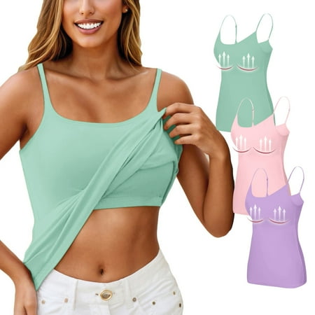 Nokdvo 3PC Yoga Racerback Tank Top for Women with Built in Bra Women s Padded Sports Bra Fitness Workout Running Shirts 3XL