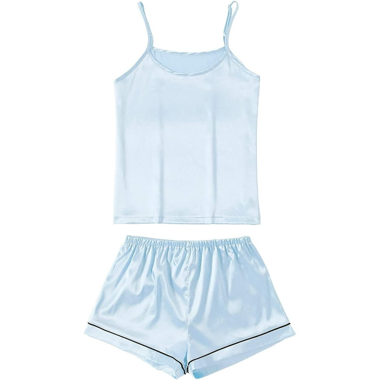 LYANER Women's Pajamas Set 7pcs Silk Satin Sleepwear Loungewear Cami Shirt  Pj Set