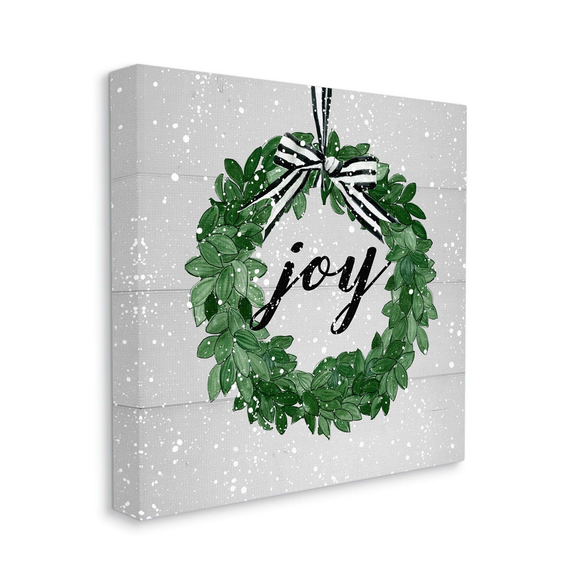 Stupell Industries Joy Sentiment Green Winter Leaf Wreath Snow Pattern, 30 x 30,Design by Carol Robinson