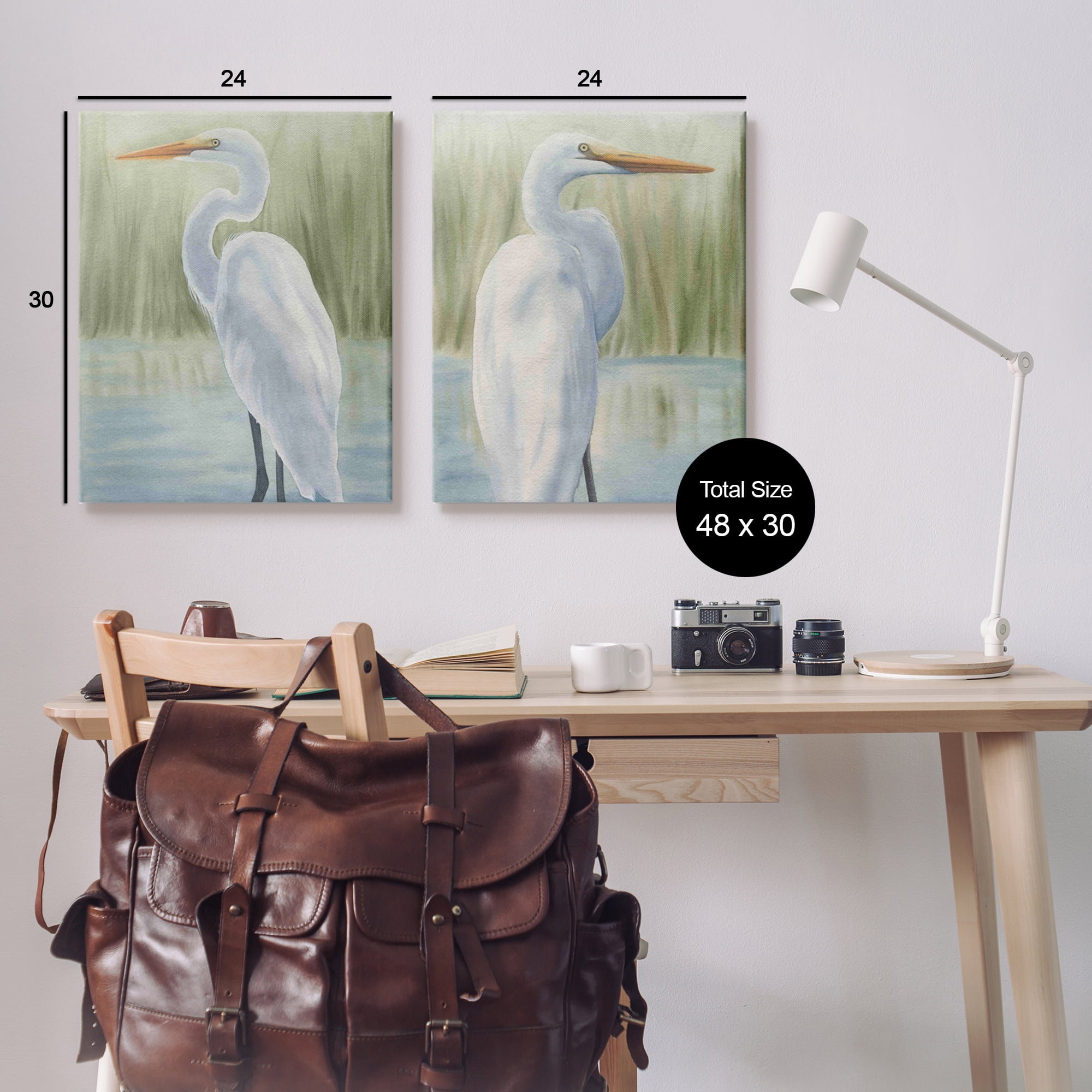Stupell Industries Egrets in Marshland Animals & Insects Painting Gallery Wrapped Canvas Print Wall Art, 24 x 30, Set of 2