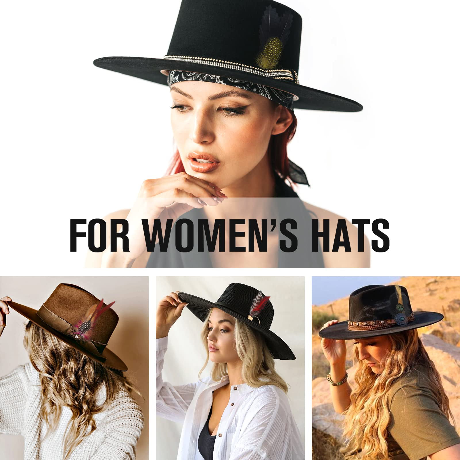 Frijpack Hat Feathers Hat Accessories Natural Feather Packs Accessories for Fedora Cowboy Hats, Pork Pie Trilby Hats