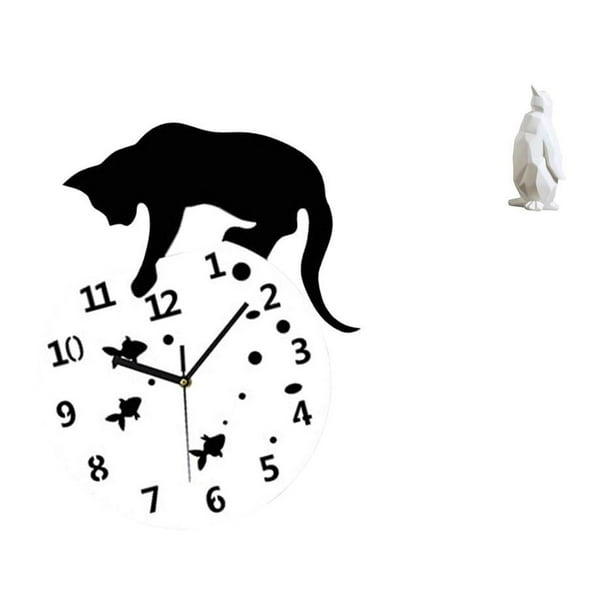 Escultura De Reloj De Pingüino Y Gato Silencioso, Figura De Animal De Resina Con Movimiento Silencioso, Adorno Artesanal Coleccionable Para Sala De Estar, Dormitorio, Comedor, Escuela,