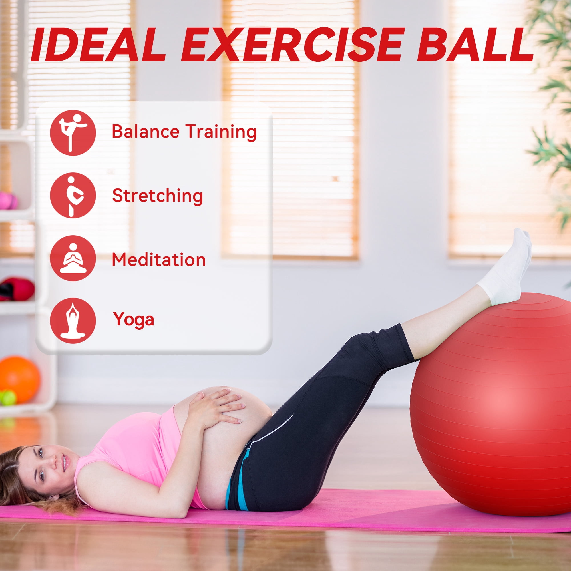 FlexWave 85cm Anti-Burst Yoga Ball with Textured Stripes, Exercise Stability Ball for Fitness, Pregnancy & Physical Therapy, 4 Colors Available