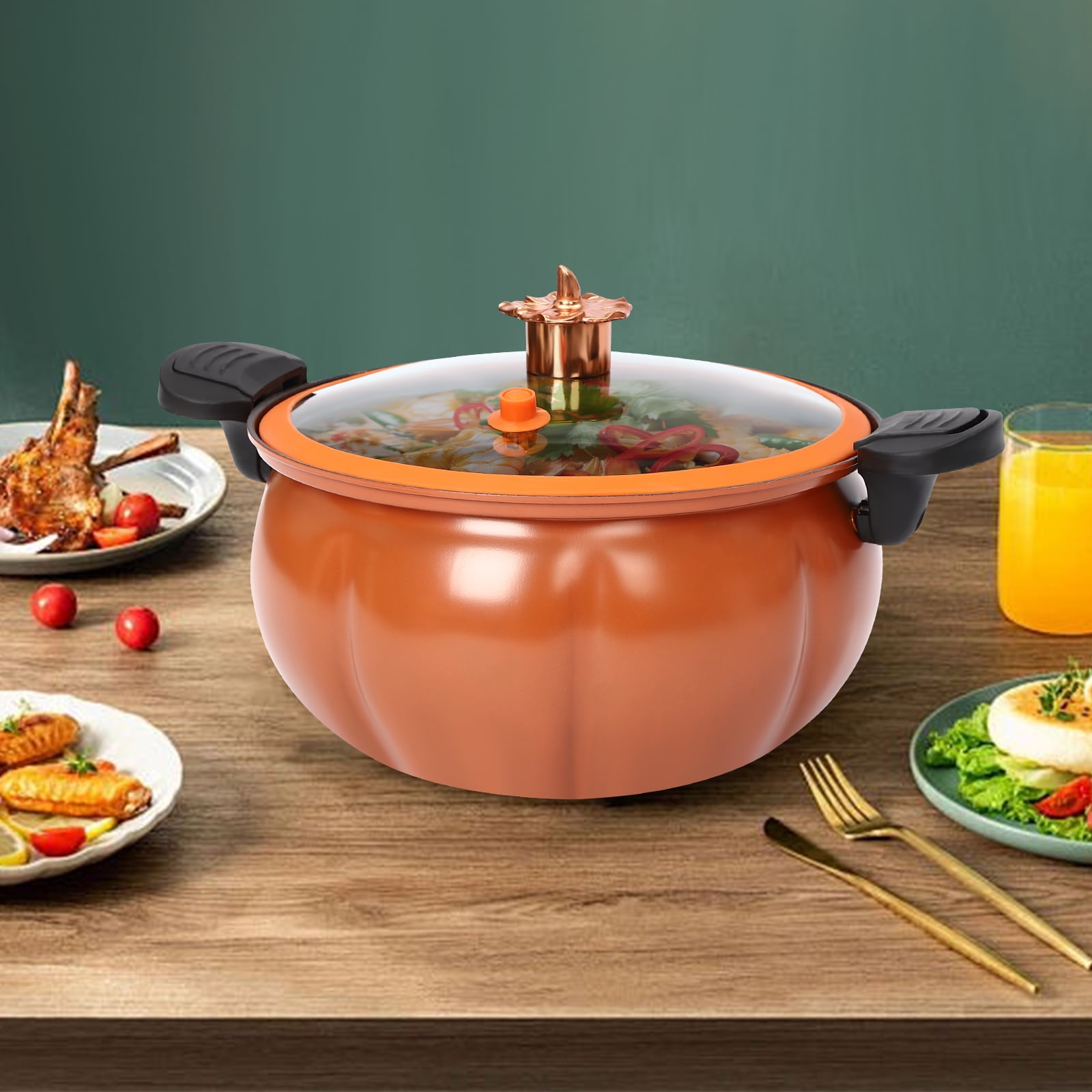 Wildnix Pressure Cooker with Non-Stick Surface, Quick Cooking, Safe to Use, Modern Pumpkin-Shaped Design, Durable Refined Iron for Healthy Meals