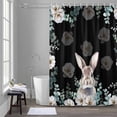 thumbnail image 5 of Easter Rabbit Shower Curtain for Bathroom, Watercolor Bunny White Floral Leaf Black Background Waterproof Cloth Fabric Bathroom Accessories Set with 12 Rust Proof Plastic Hooks, 36"x72", 5 of 9