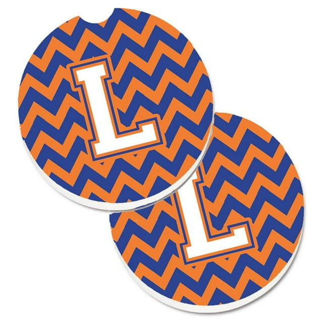 Lettre L Chevron Bleu & Orange No.3 Ensemble de 2 Porte-Gobelets Sous-Verre