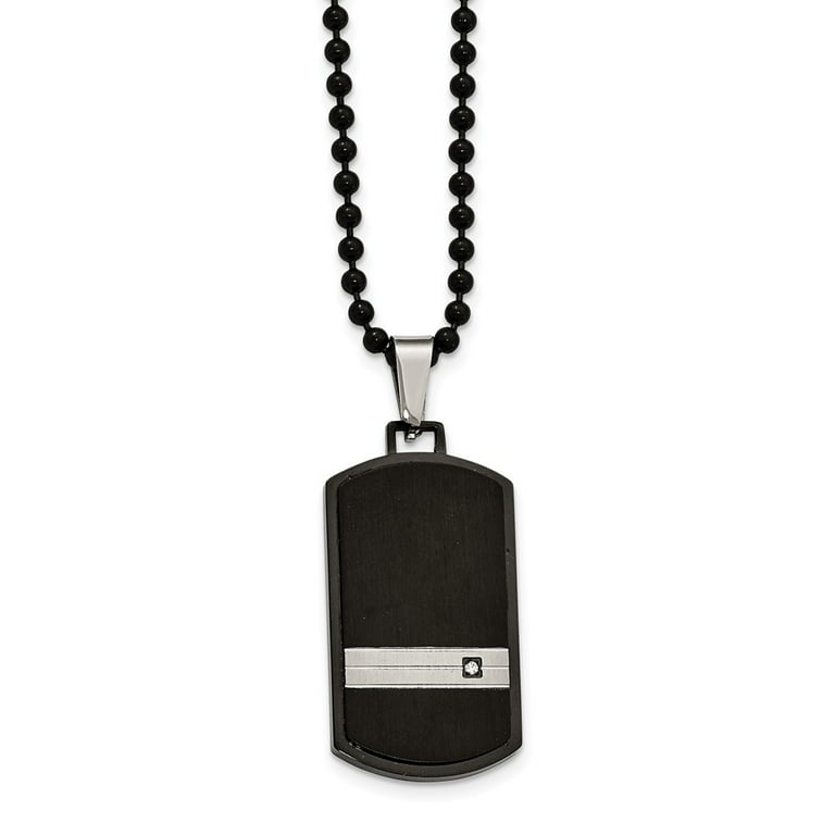 Stainless Steel Brushed and Polished Black IP With CZ Dog Tag 24in  Necklace; 24 inch; for Adults and Teens; for Women and Men 