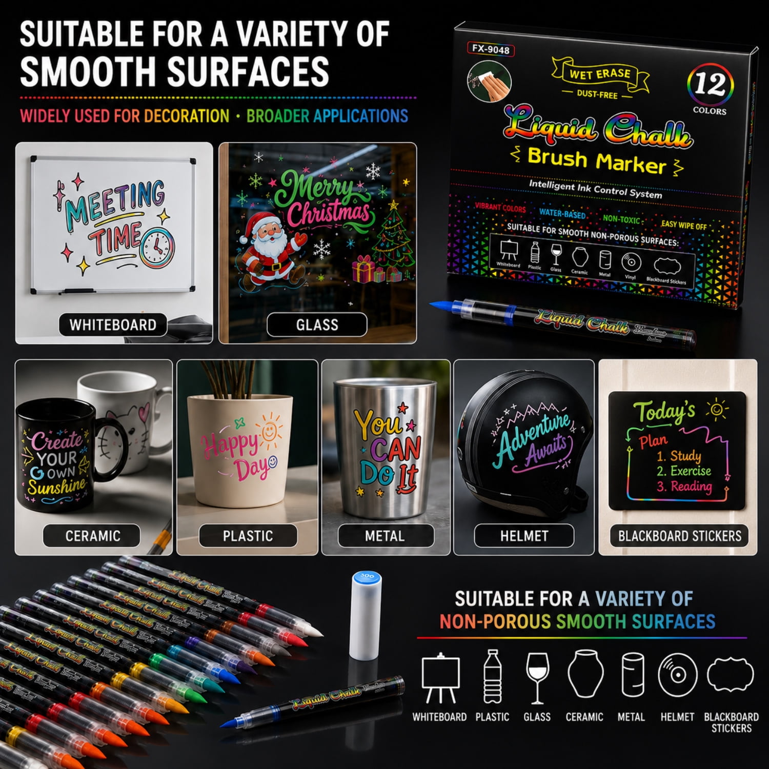 24 Colors Liquid Chalk Markers for Acrylic Calendar, Glass Window, Blackboard & Whiteboard, Erasable Neon Chalk Pens with Soft Brush Tip for Signs、DIY Art、Holiday Decoration