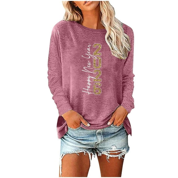 Women's 2026 Happy New Year Sweatshirt - Merry Christmas Oversized Crewneck Pullover, Soft Cotton Blend Holiday Party Top