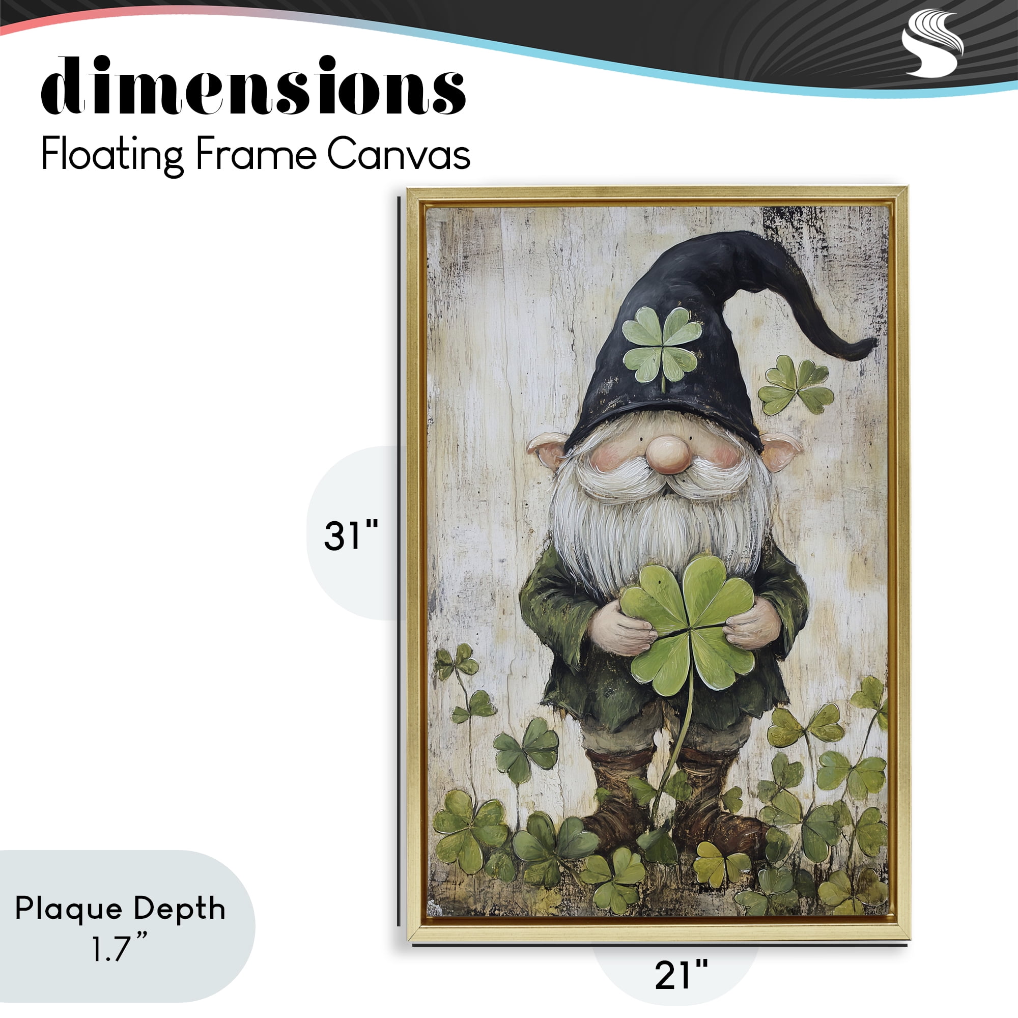 Stupell Industries Cottage Shamrock Gnome Gold Framed Floater Canvas Wall Art, design by Tina LeCour