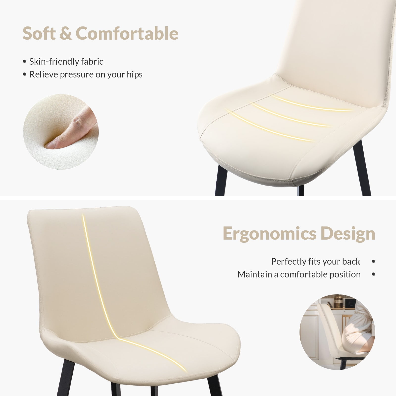 MAYEERTY Beige PU Leather Dining Chairs with Metal Legs, Modern Upholstered Set of 2 for Kitchen, Restaurant, Living Room ,Dining room, Meeting Room