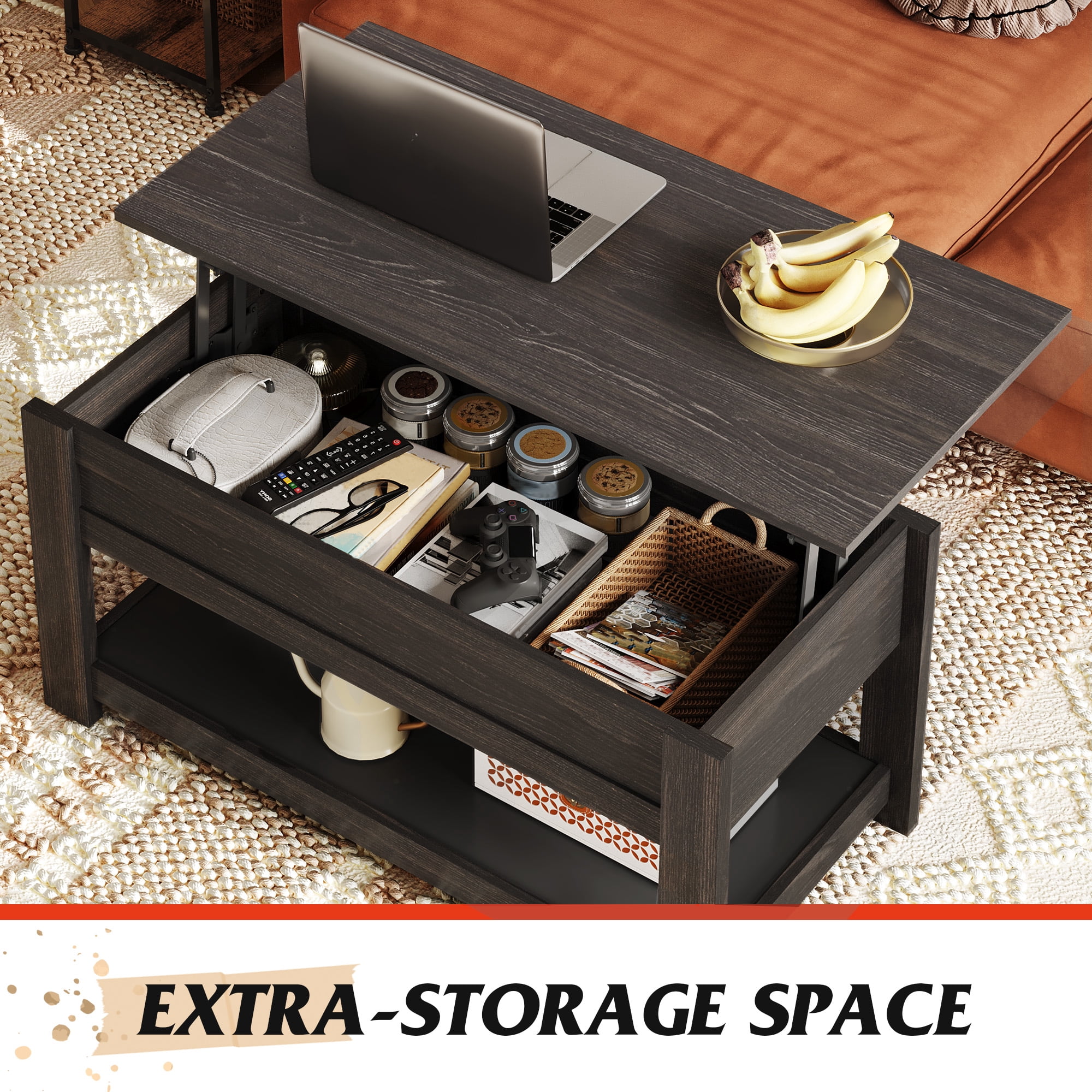 GALAXHERO 39" Lift Top Coffee Table with Hidden Storage and Storage Shelf Lift Up Coffee Table for Living Room Espresso