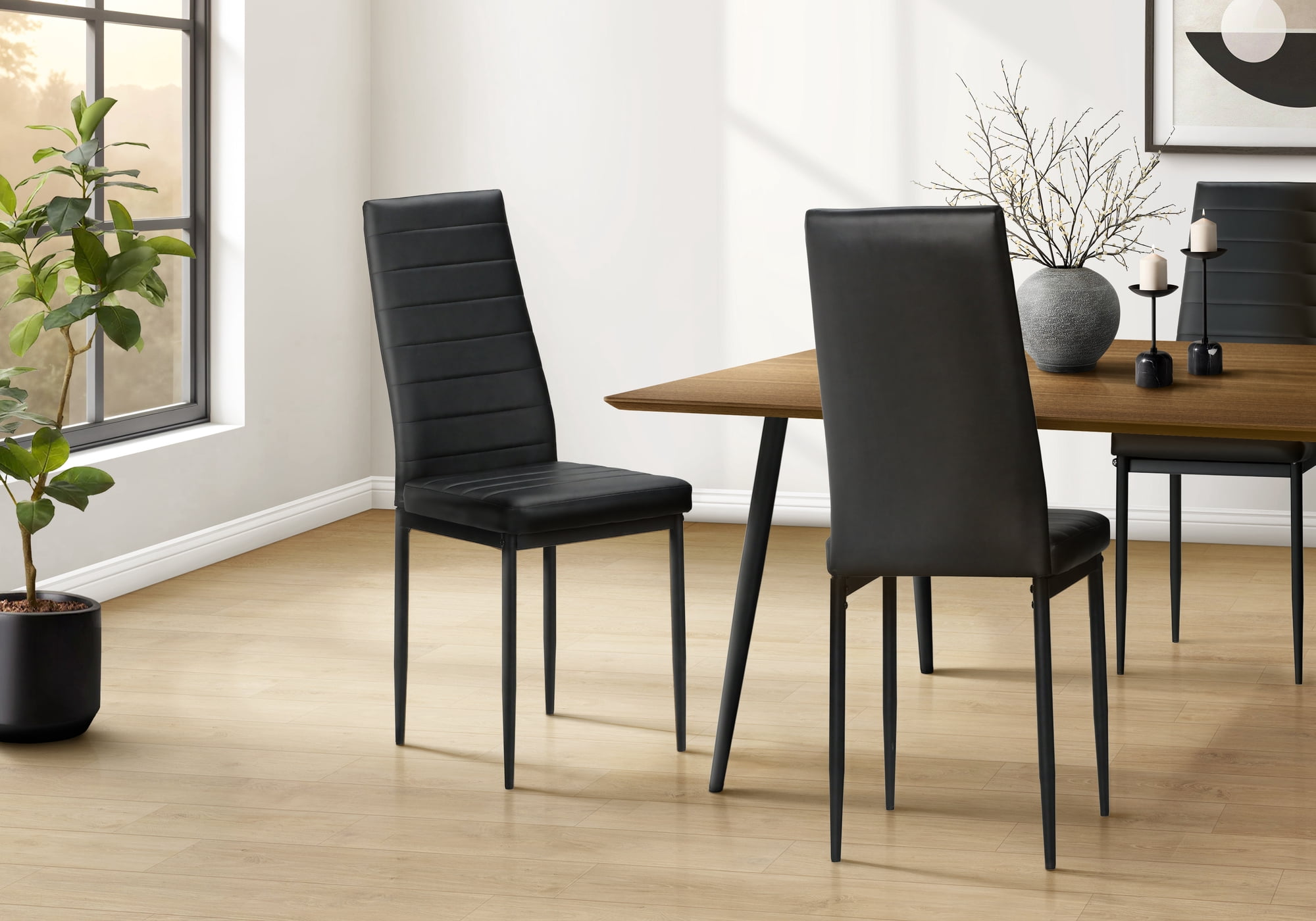 Monarch Specialties - I 1270 Dining Chair, 39" Height, Set Of 2, Side, Kitchen, Black Leather Look