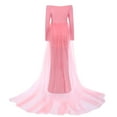 thumbnail image 4 of IBTOM CASTLE Pregnant Women Elegant Maternity Off Shoulders Half Circle Mermaid Chiffon Fitted Gown Slim Maxi Photography Dress M Pink, 4 of 8