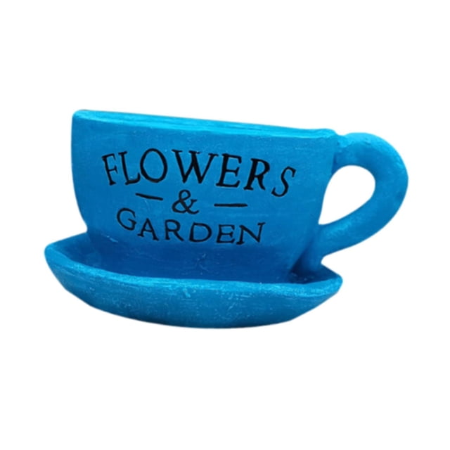 Maceta para plantas, maceta con forma de taza de café, decoración, florero decorativo, figura de jardín para amantes de la jardinería en el hogar, Azul
