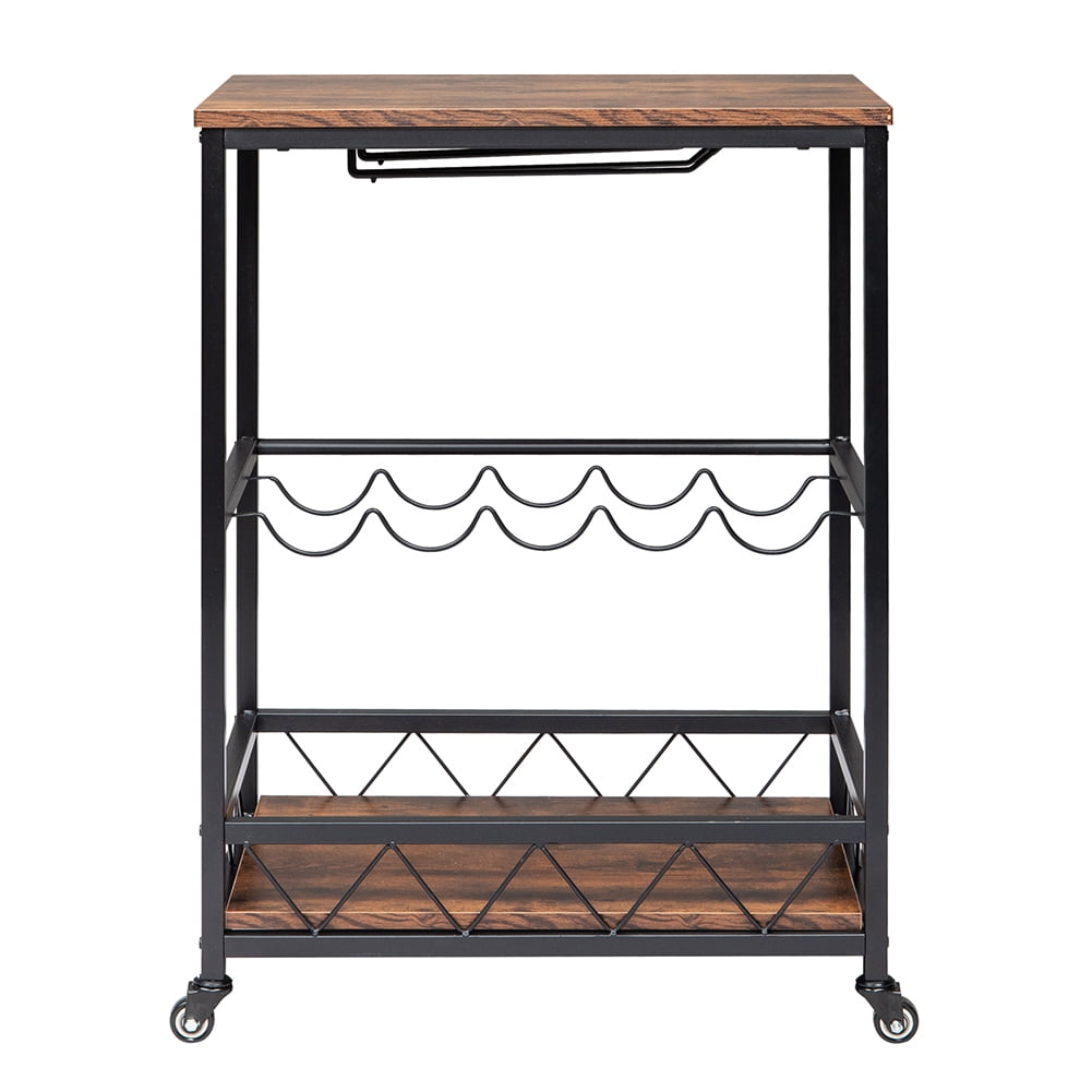 Kepooman Industrial Kitchen Serving Carts Rolling Bar Cart with 3 Tier Storage Shelves Bar Carts for The Home with Wine Glass Holder, Vintage Gray Kepooman Industrial Kitchen Serving Carts Rolling Bar Cart with 3 Tier Storage Shelves Bar Carts for The Home with Wine Glass Holder, Vintage Gray