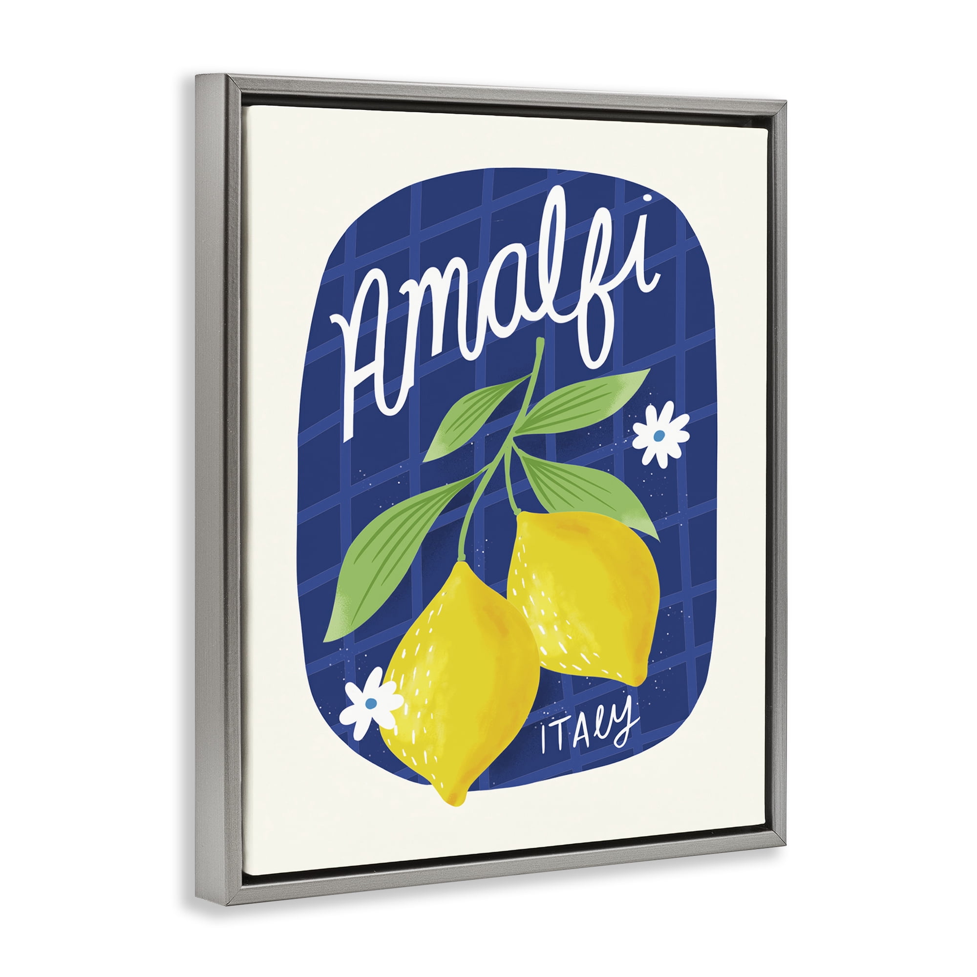 Stupell Industries Amalfi Lemons on Blue Food & Beverage Painting Gray Floater Framed Canvas Art Print Wall Art, 25 x 31