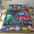 thumbnail image 1 of La Película de Plankton Conjunto de sábanas temático, trío de piezas, cómodo y amigable con la piel, diseño único, regalo de decoración para el hogar para familiares, amigos y fans,173cm *218cm, 1 of 6