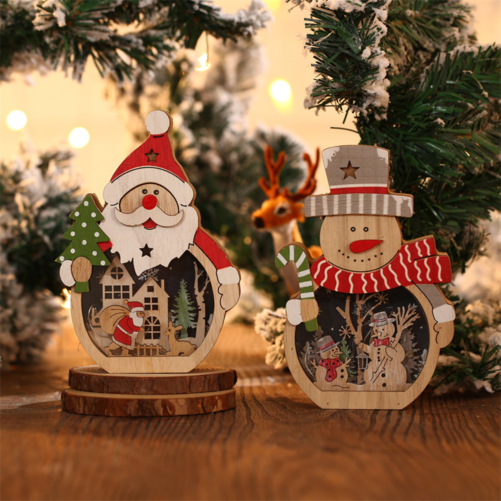 Gwong 1 Set Snowman Decoration Eye-catching Wear Resistant Wood DIY  Christmas Snowman Building Ornaments Set for Home