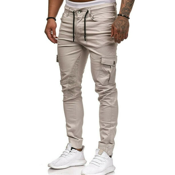 Lallc - Men's Gym Skinny Pants Combat High Waist Sports Cargo Military Jogging Trousers