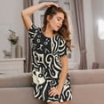 thumbnail image 3 of Fotbe Abstract Cat Faces Pattern Bata de Dormir para Mujer con Estampado, Camisón de Algodón de Manga Corta, Ropa de Dormir Casual, 3 of 6
