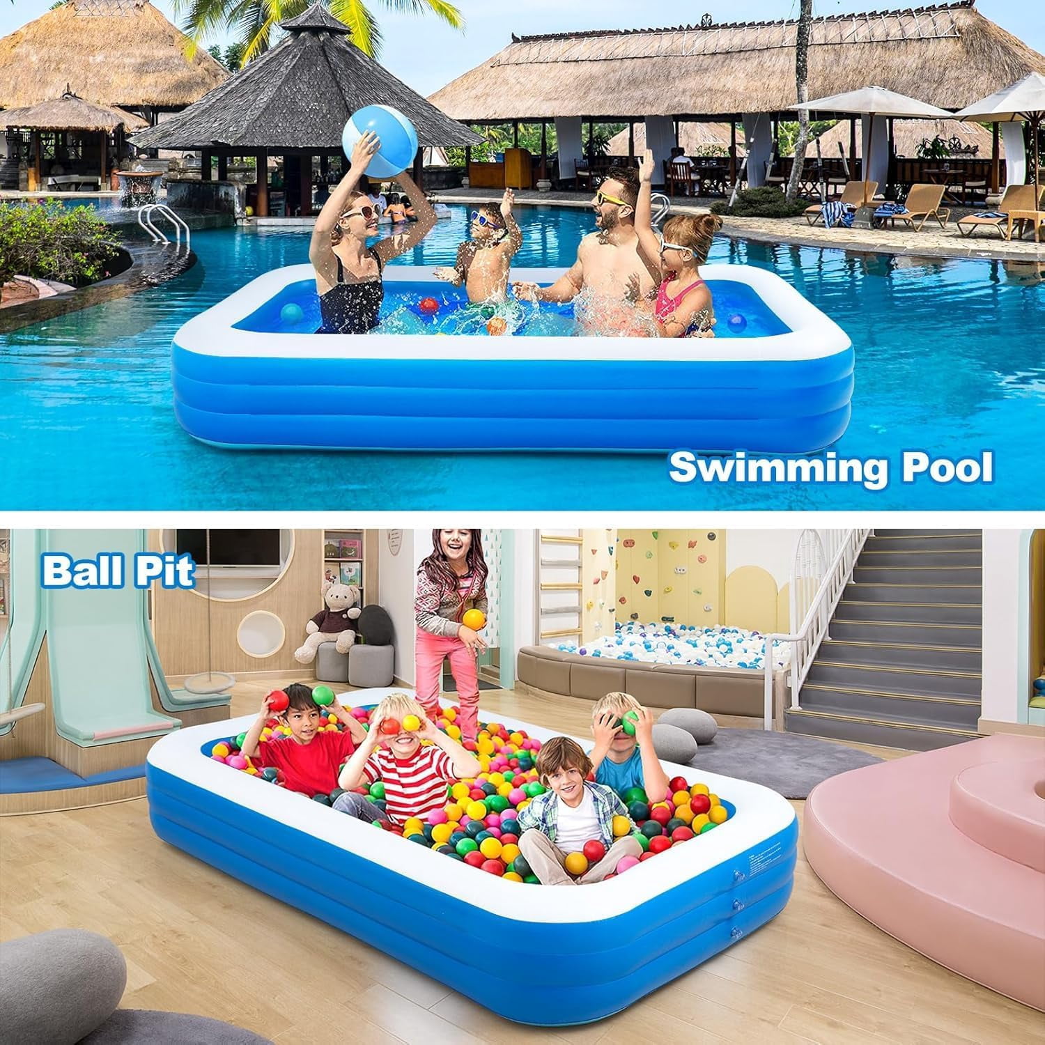 Inflatable Swimming Pools with Pump, Oversized Thickened Blow up Kiddie Pool for Kids, Toddlers and Adults, Above Ground Swimming Pool for Outdoor, Garden, Backyard, Water Party-Plain