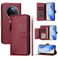 thumbnail image 3 of Étui Portefeuille pour VIVO Y300 PRO avec Poche à Fermeture Éclair, Porte-Cartes, Support, Dragonne, Étui à Rabat en Cuir Rouge, 3 of 5