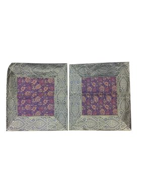 Mogul Ethnic Vintage Cushion Cover Indian Silk Sari Border Decorative Floor Cushion Cover 16X16