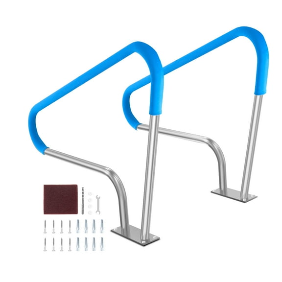 KFFKFF Pool Safety Bar, Set of 2, 48x36in Pool Handrail, Crafted from Stainless Steel with Base Plate, Suitable for Indoor/Outdoor Pools, Deck Safety Handrail for Swimming Pools, Rust-Resistant Grab