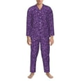 thumbnail image 3 of Salouo Purple Glitter Print Button-Front Long Sleeve Pajama Set for Men, Soft 2Pjs Men's Long Sleeve Sleepwear-Medium, 3 of 7