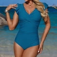 thumbnail image 2 of WAYUTE Womens One Piece Swimsuits V Neck Rash Guard Stretch Comfort Fit Lace Up Ruffle Solid Color Tummy Control Bathing Suit, 2 of 5
