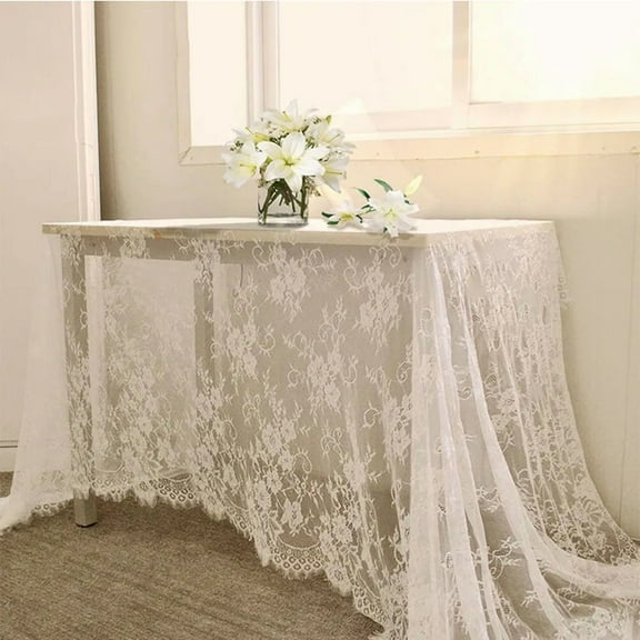 Rustic Wedding White Lace Tablecloth Vintage Embroidered Reception Table Cloth Decor Boho Party Valentine's Day Tablecloth