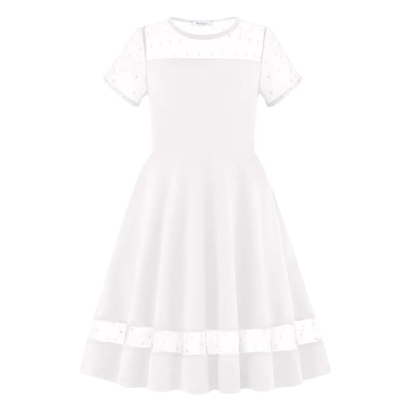 Trendy Girls Dresses For Everyday Casual Wear Classic Round Neck Mesh Dress For Ages 6 13 Perfect Spring And Summer Outfit With Versatile Styling Options