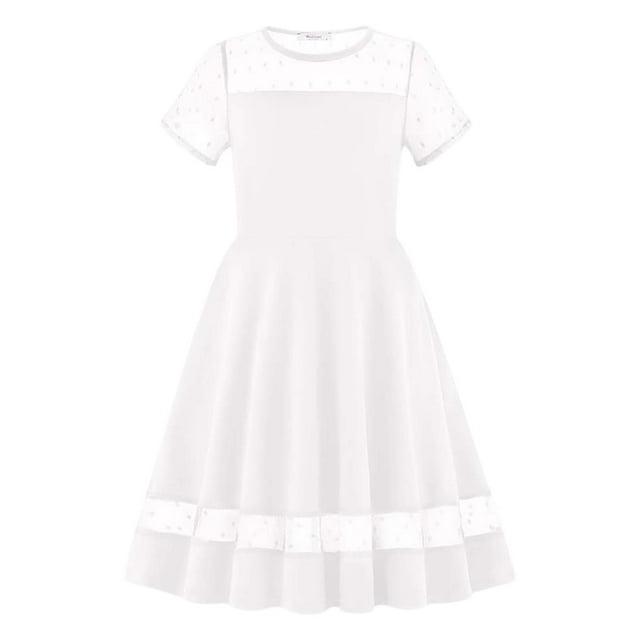 Trendy Girls Dresses For Everyday Casual Wear Classic Round Neck Mesh Dress For Ages 6 13 Perfect Spring And Summer Outfit With Versatile Styling Options