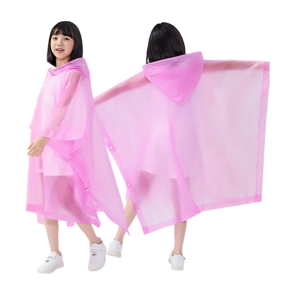 Faraee Raincoats for Kids Reusable Rain Ponchos with Hood and Sleeves Waterproof One Size Coats Jackets for Boys Girls (3-15T,Pink)