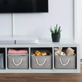 thumbnail image 4 of Elegant Home Solutions, cestas plegables, estructura de alambre resistente, utilidad para varias habitaciones, asas para facilitar el transporte, gris, paquete de 3, cesta de almacenamiento de lona, 4 of 5