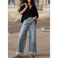 thumbnail image 6 of Women Dressy Casual Blouse Business Short Sleeve Collared Tops Placket V Neck Work Shirt black XXL, 6 of 8