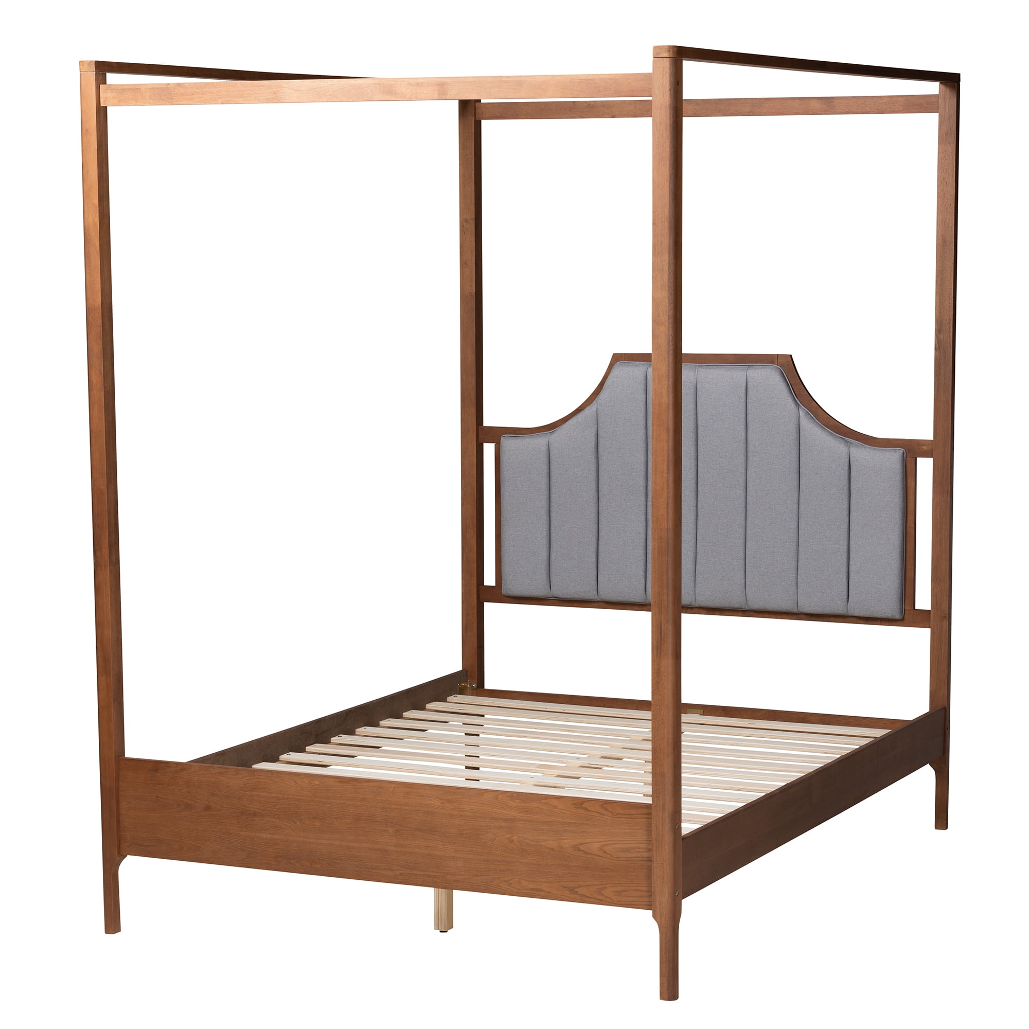 Baxton Studio Roman Classic and Traditional Ash Walnut Finished Wood Queen Size Canopy Bed