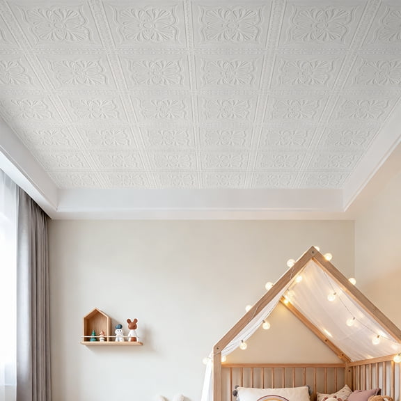 LCBarley Ceiling Tiles Peel and Stick, 13.8 x 13.8 inch, 16 Pcs Covered 21 Sq.Ft, Waterproof Ceiling Tiles Foam Easy to Instal