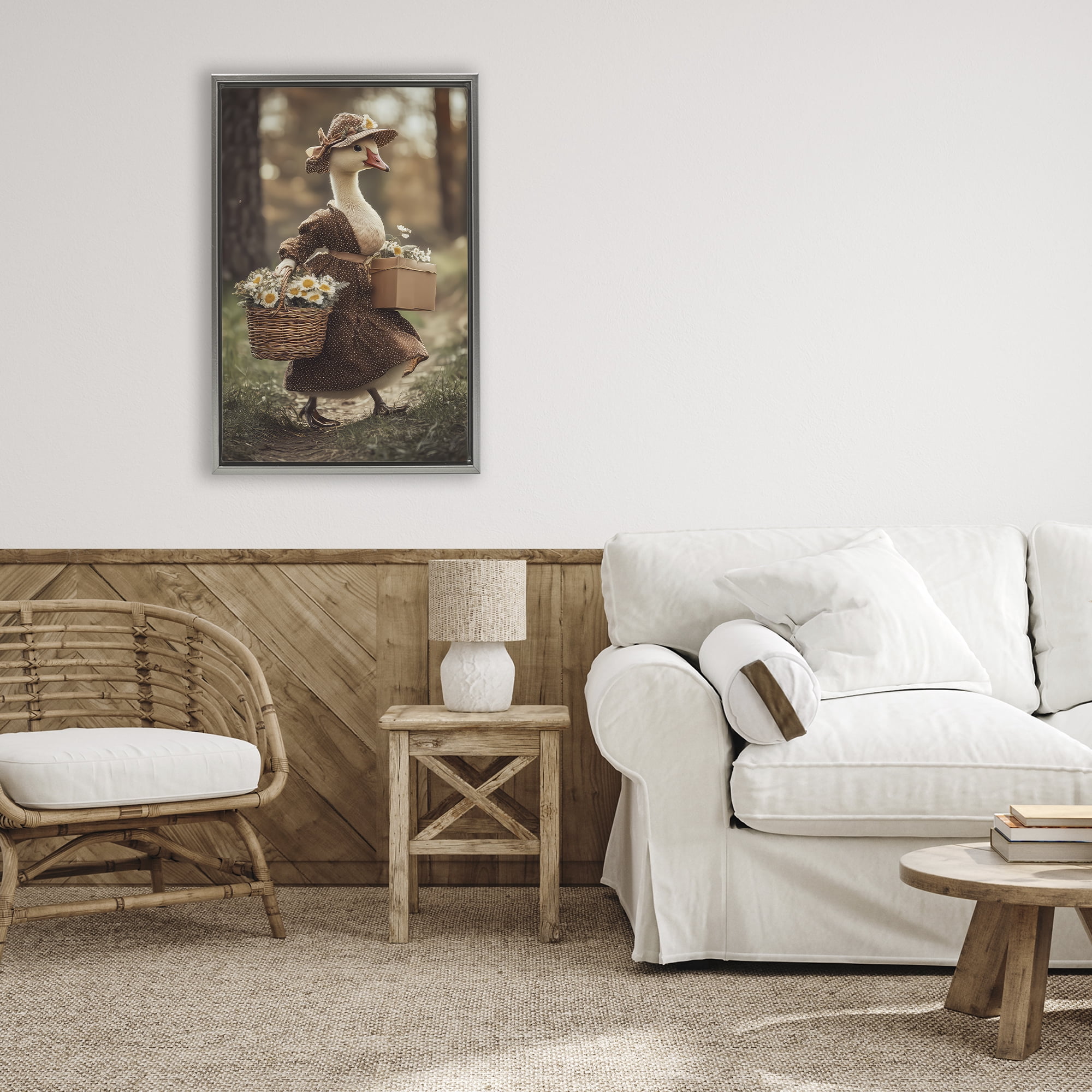 Stupell Industries Mother Goose with Flowers Gray Framed Floater Canvas Wall Art, design by The Wands Want