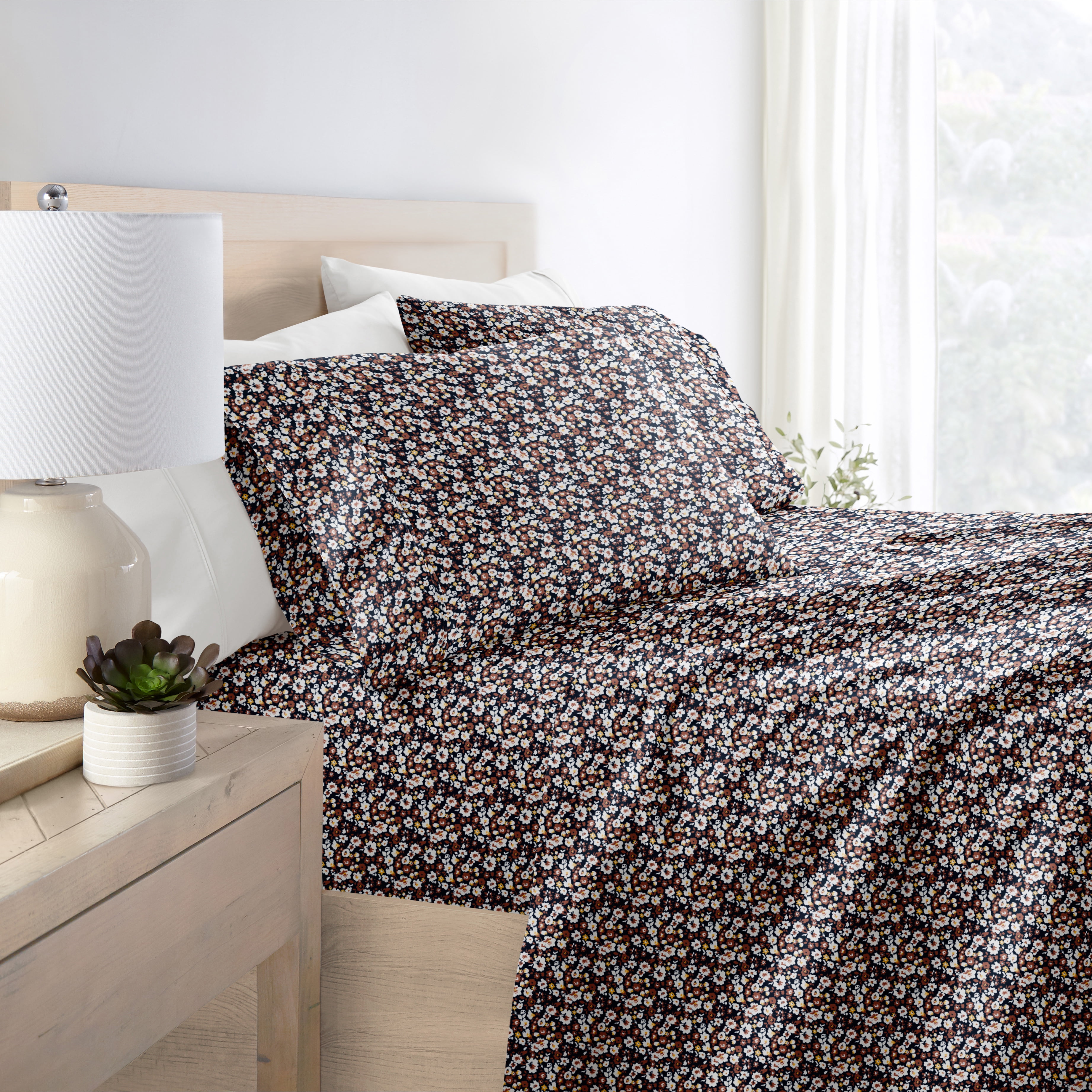 Noble Linens 4 Piece Pattern Microfiber Bed Sheets Set, Floral Dream Terracotta, Twin