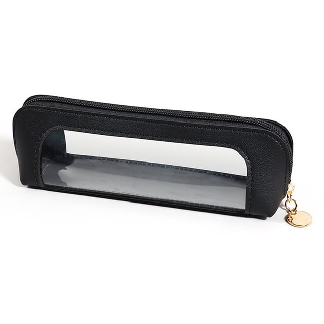 Estuche transparente de cuero para lápices, organizador de artículos de papelería a la moda | Guarda bolígrafos, lápices, gomas de borrar y pequeños accesorios