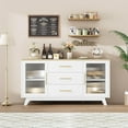 thumbnail image 4 of 36" Sideboard Buffet Cabinet with Fluted Glass Door,Modern White Accent Storage Cabinet with 2-Tier Adjustable Shelves, Oak, 4 of 7